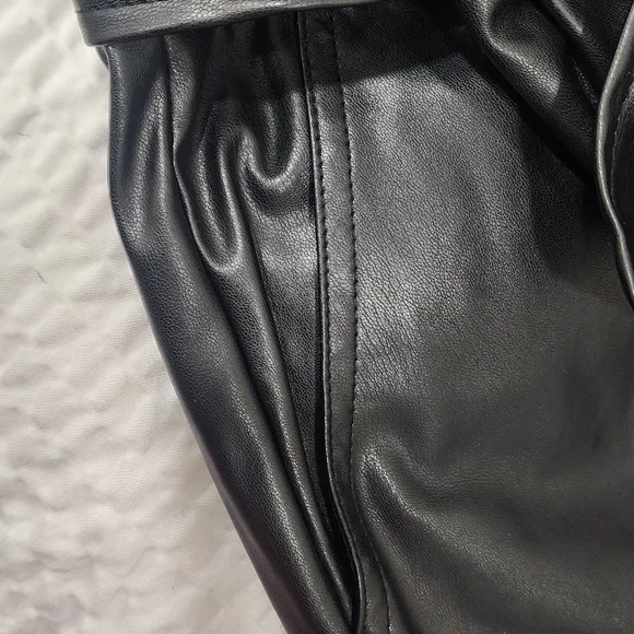 Faux Leather Paperbag Waist Tie Pants - Black - Picture 3 of 7